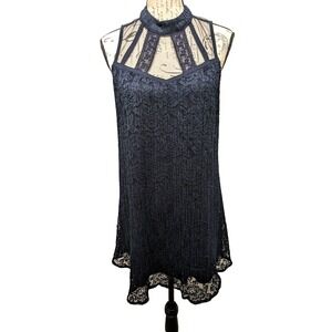 Speechless Dress M Navy Lace Mini Pencil Sheer Bodice Sweetheart Neck